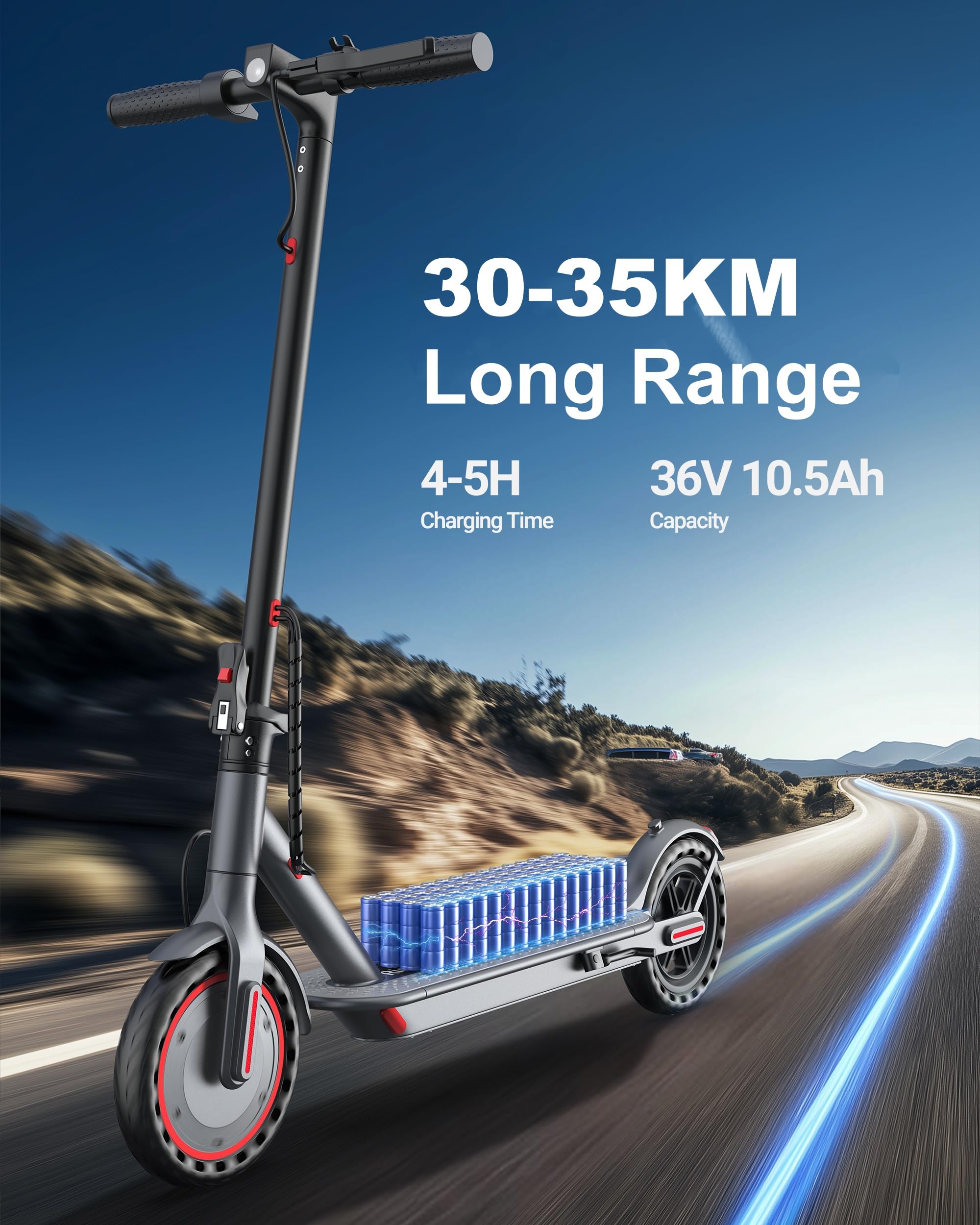 Electric Scooter, Electric Scooter Adult 350W with 25-35KM Range, Max Speed 25KM/H, 8.5" Solid Tire, Double Braking System for Adults and Teens