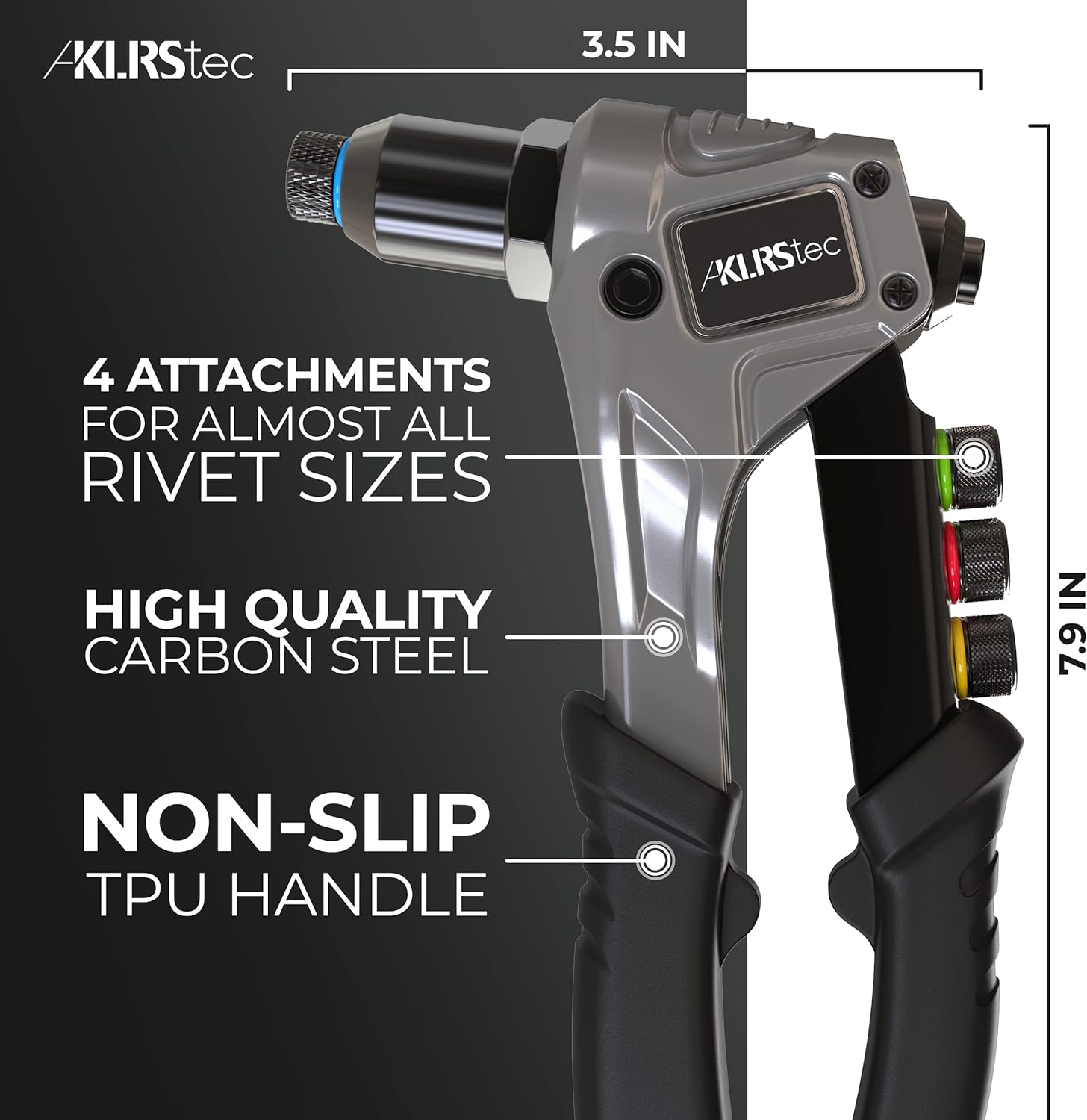 KLRStec® Professional Rivet Gun Kit incl. 120 Pop Rivets and 4 HSS Drills - High Quality Pop Rivet Tool Kit for Processing Pop Rivets