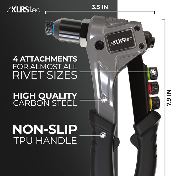KLRStec® Professional Rivet Gun Kit incl. 120 Pop Rivets and 4 HSS Drills - High Quality Pop Rivet Tool Kit for Processing Pop Rivets