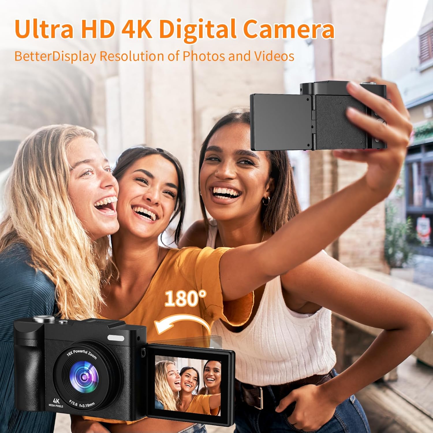 Digital Camera,UHD Autofocus Vlogging Camera with 16X Digital Zoom,2.8 Inch 180° Flip Screen Photo Camera with 32GB SD Card for Teenagers, Beginners,Adults