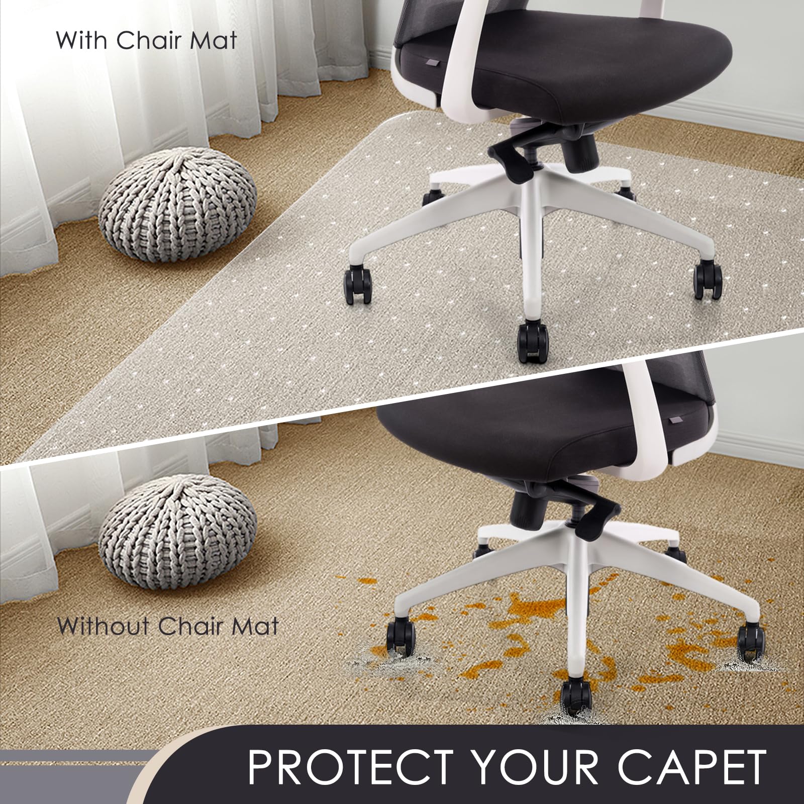 Kuyal Office Chair Mat for Carpet, 91x139 cm (36" x 55") Clear Heavy Duty Computer Chair Mat, Under Desk Protector Carpeted Floors Mat With Lip, Easy