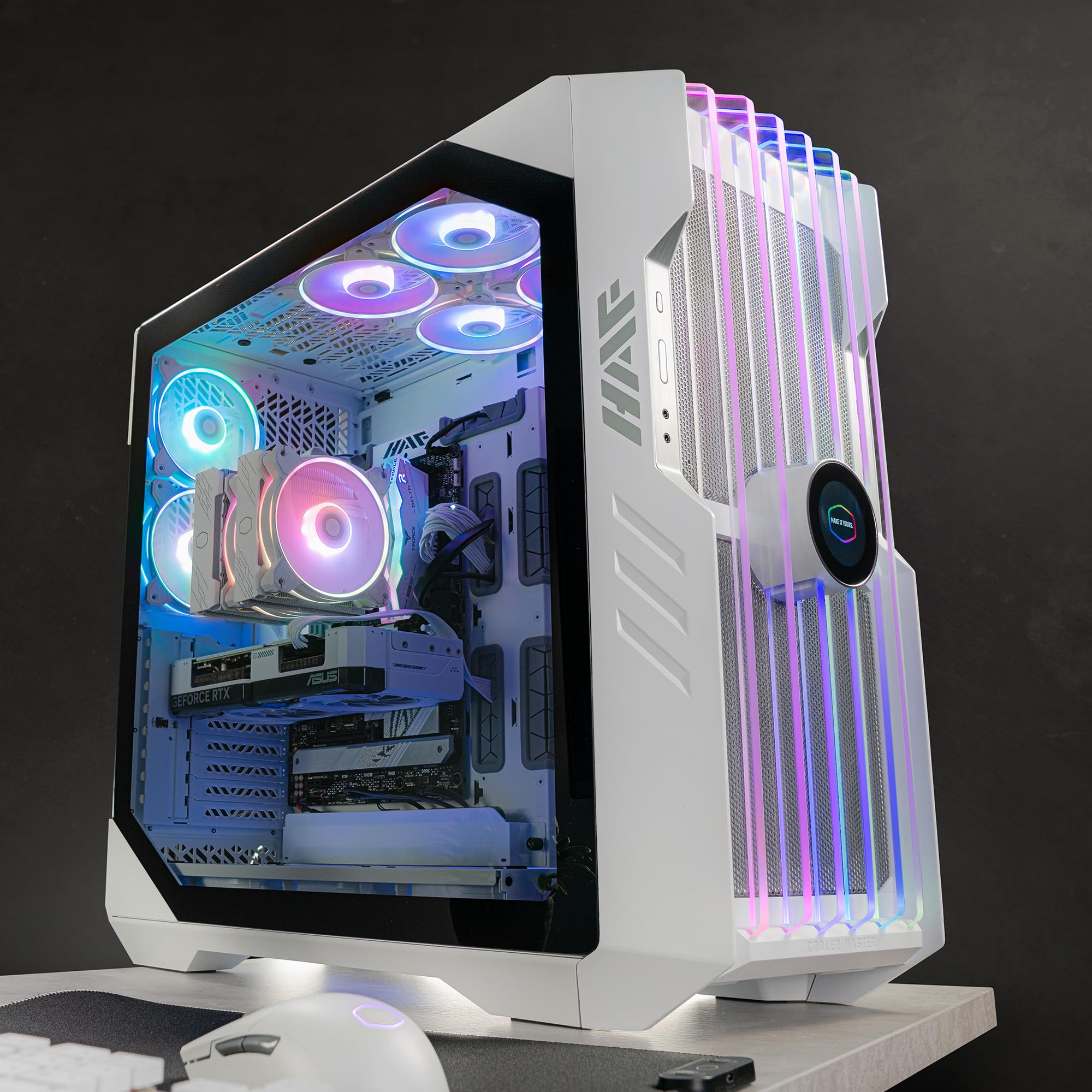 Cooler Master HAF 700 PC Case - Full-Tower, E-ATX Compatible, 5 x Pre-Installed Fans, Rotatable Radiator Bracket, TG Side Panel, Tool-Free Design, ARGB Controller Included