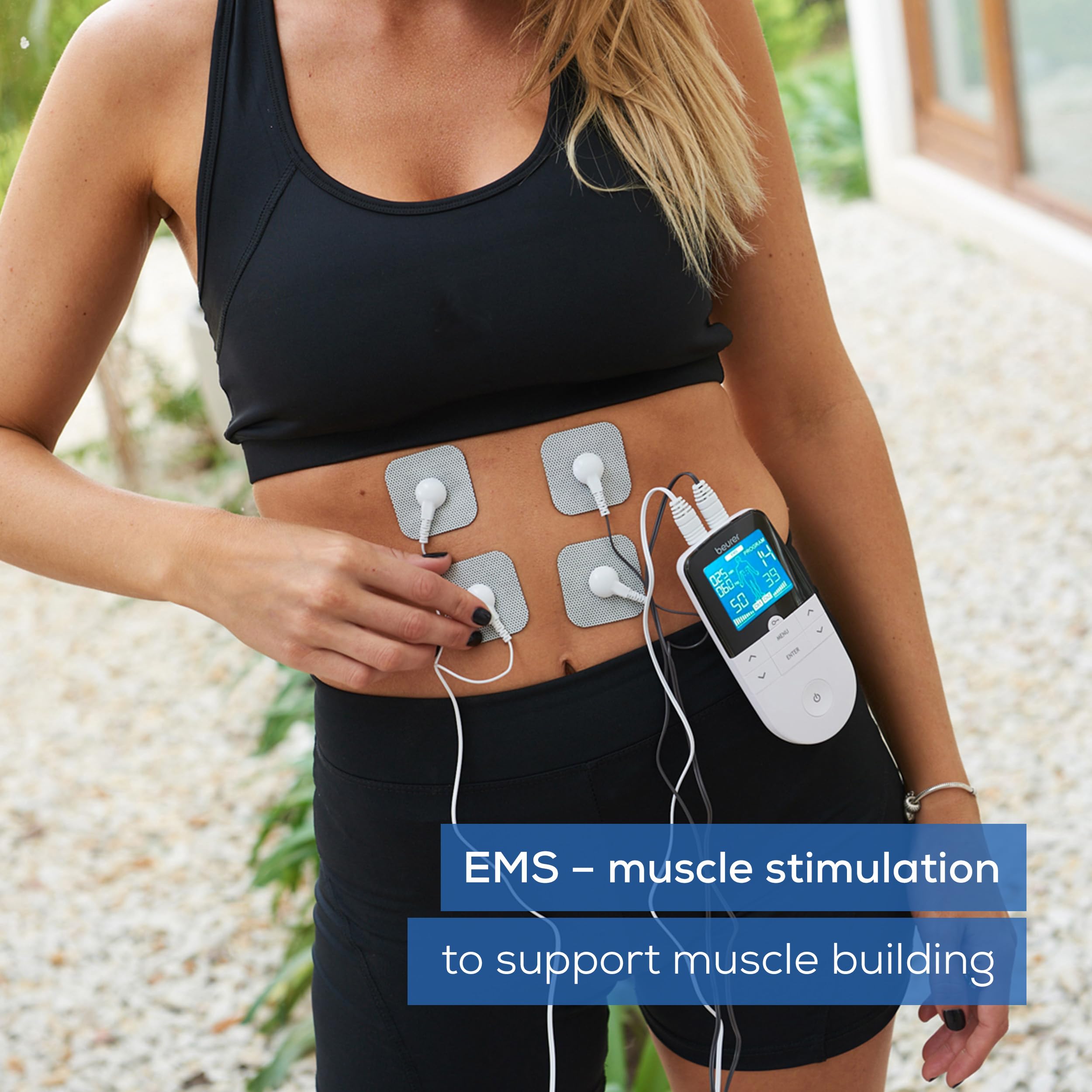 Beurer EM59 Digital TENS/EMS Device with Heat, 4-in-1 stimulation device for pain therapy, muscle stimulation, massage and heat therapy, 4 electrodes, 70 programmes, 50 intensity levels