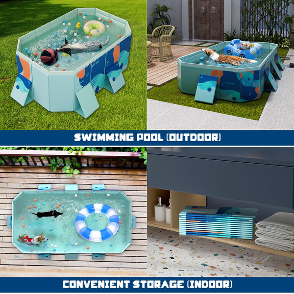Foldable Non-Inflatable Pool – 2.23m Heavy-Duty PVC Bathing Pool, Large Garden Pool with Quick Drain Valve & Anti-Slip Design, Includes Repair Patch – Blue