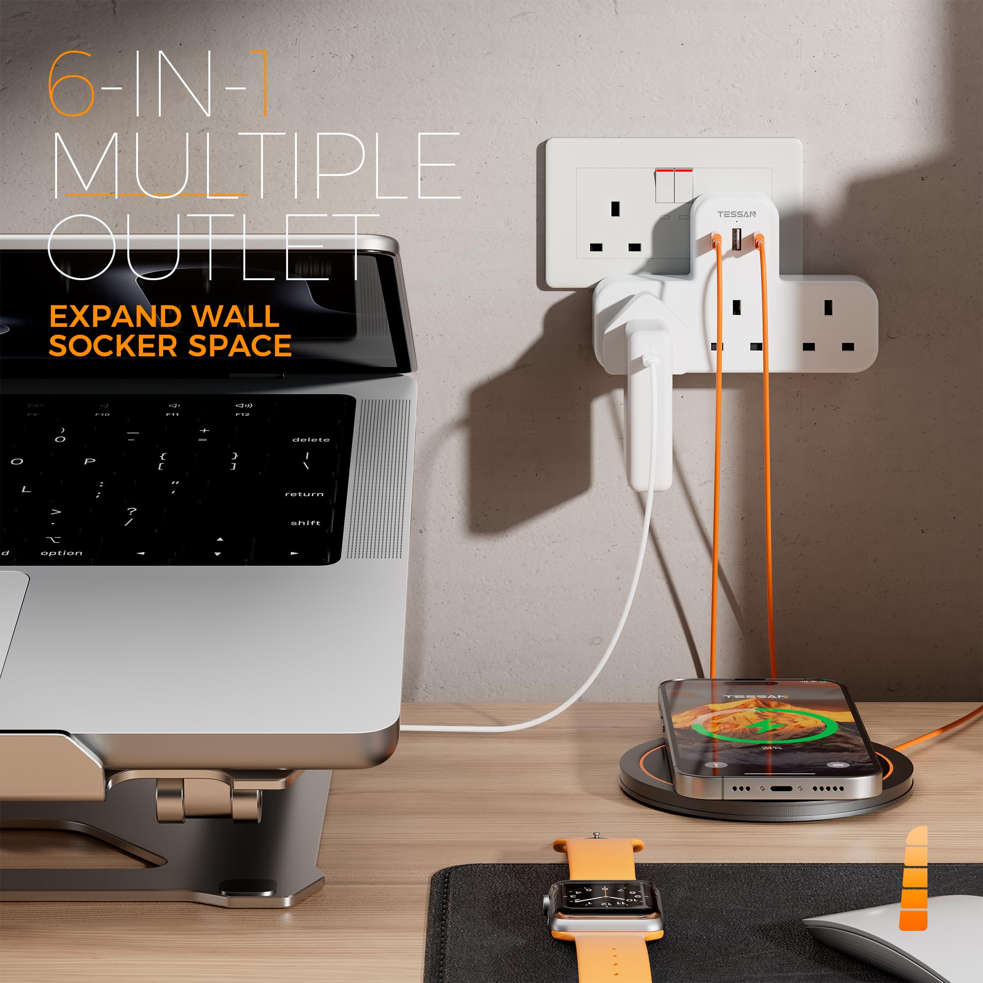 Plug Adapter, TESSAN Plug Extension Socket with 3 USB, 3 Way UK Multi Outlets Extender, Wall Charger for School Home, Kitchen, Office, School Supplies