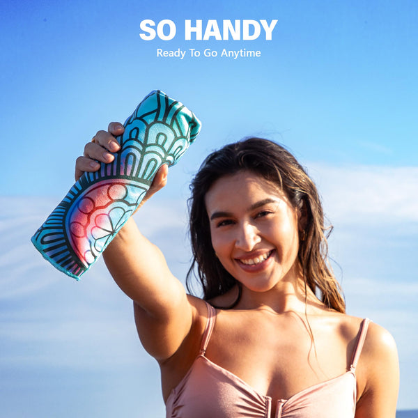 Winthome Beach Towel, Extra Large Microfibre Beach Towel for Adult, Double Sides Sand Free Quick Dry lightweight Travel Swimming Towel(Pink + Green, 90×180cm - 2 pack)