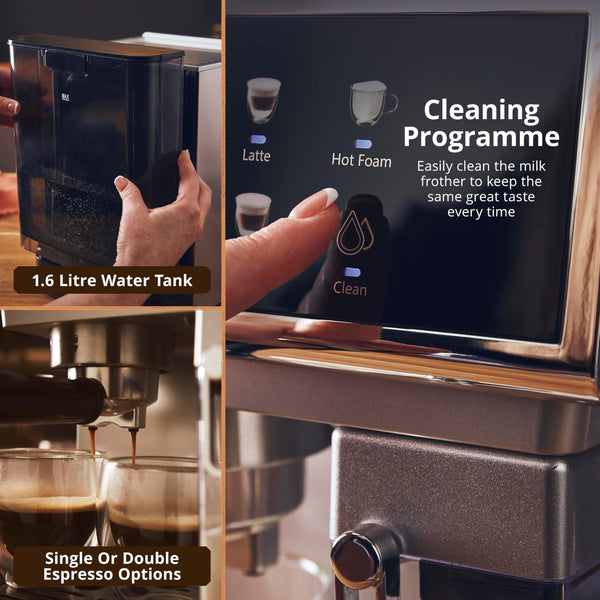 Swan SK22154 Pump Espresso Digital Coffee Machine, Digital Touch Controls with 8 Pre-Sets, 20 Bar Pressure, Built-in Automatic Milk Frother with 500ml Tank, Black