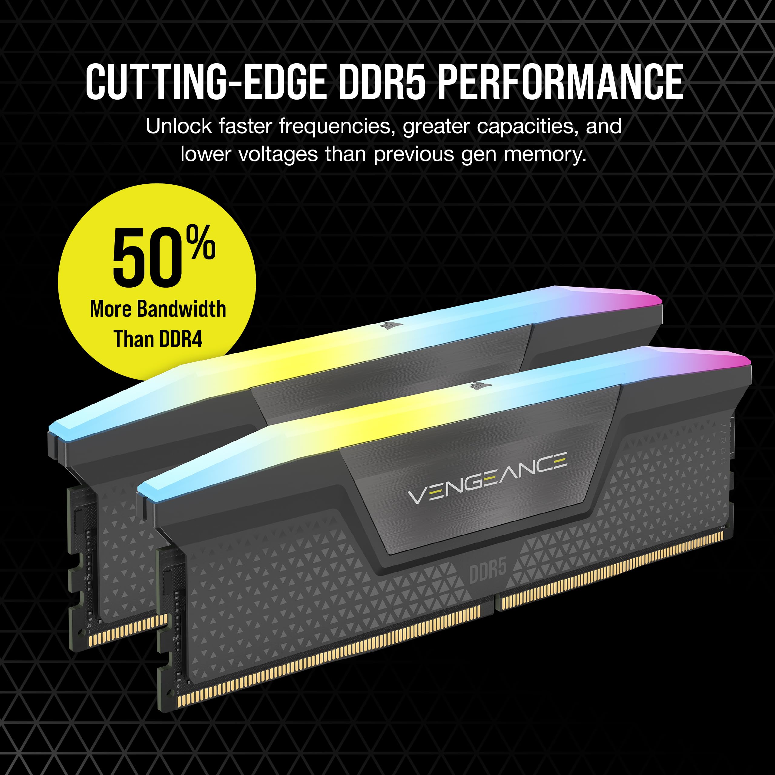 CORSAIR VENGEANCE RGB DDR5 32GB (2x16GB) DDR5 6000MHz CL30 AMD EXPO Intel XMP iCUE Compatible Computer Memory – Gray (CMH32GX5M2B6000Z30K)