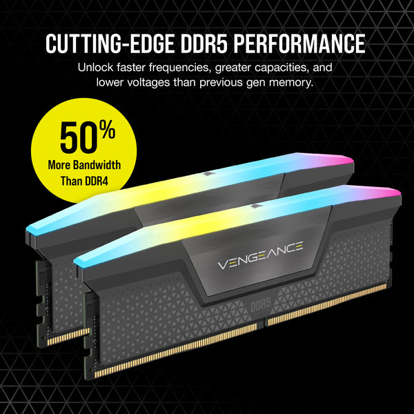 CORSAIR VENGEANCE RGB DDR5 32GB (2x16GB) DDR5 6000MHz CL30 AMD EXPO Intel XMP iCUE Compatible Computer Memory – Gray (CMH32GX5M2B6000Z30K)