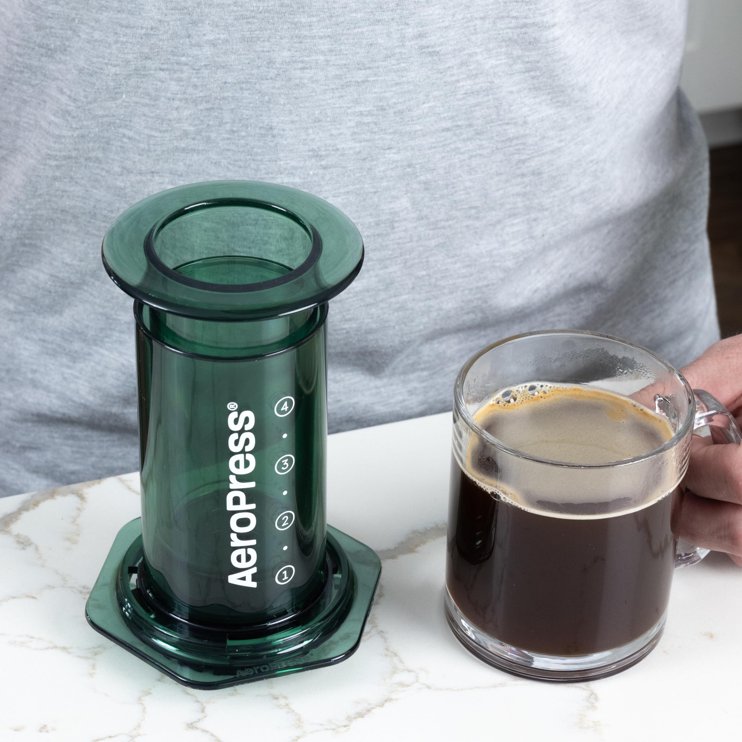 AeroPress Clear Coffee Press  3 In 1 Brew Method Combines French Press, Pourover, Espresso, Full Bodied Coffee Without Grit or Bitterness, Small