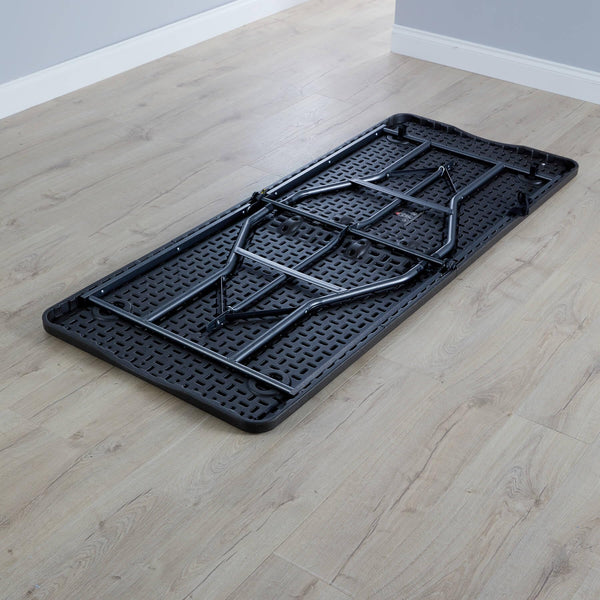 Home Source 6ft Folding Trestle, Carry Handle Heavy Duty Table for Camping Catering BBQ Picnic Party, Brown Wood Effect