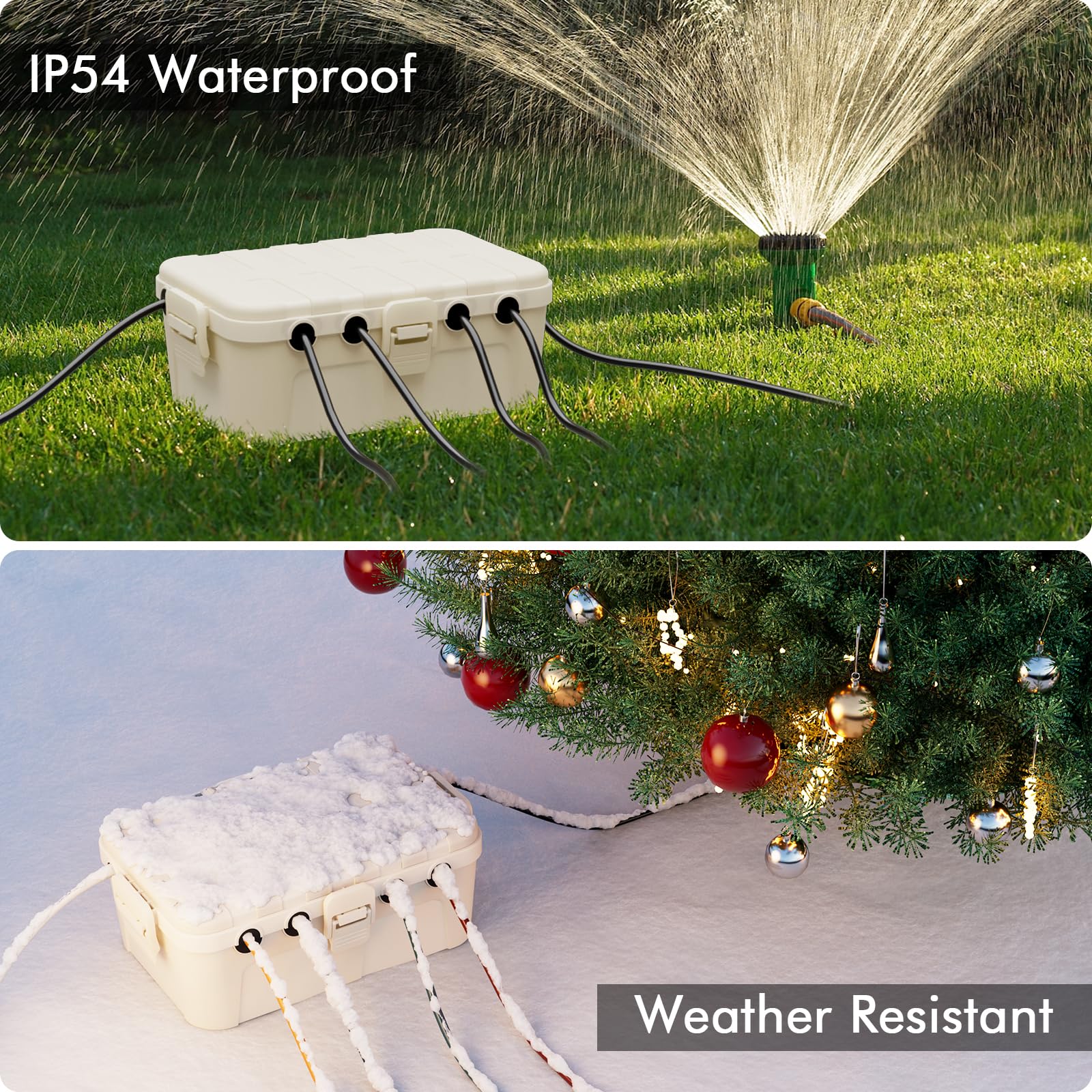 RESTMO Extra Large Waterproof Electrical Box, IP54 Weatherproof Outdoor Outlet Cover, Protect Outlet, Plug, Timer, Power Strip (Not Included), Holiday Light Decoration, 32 x 22 x 13 cm, Black