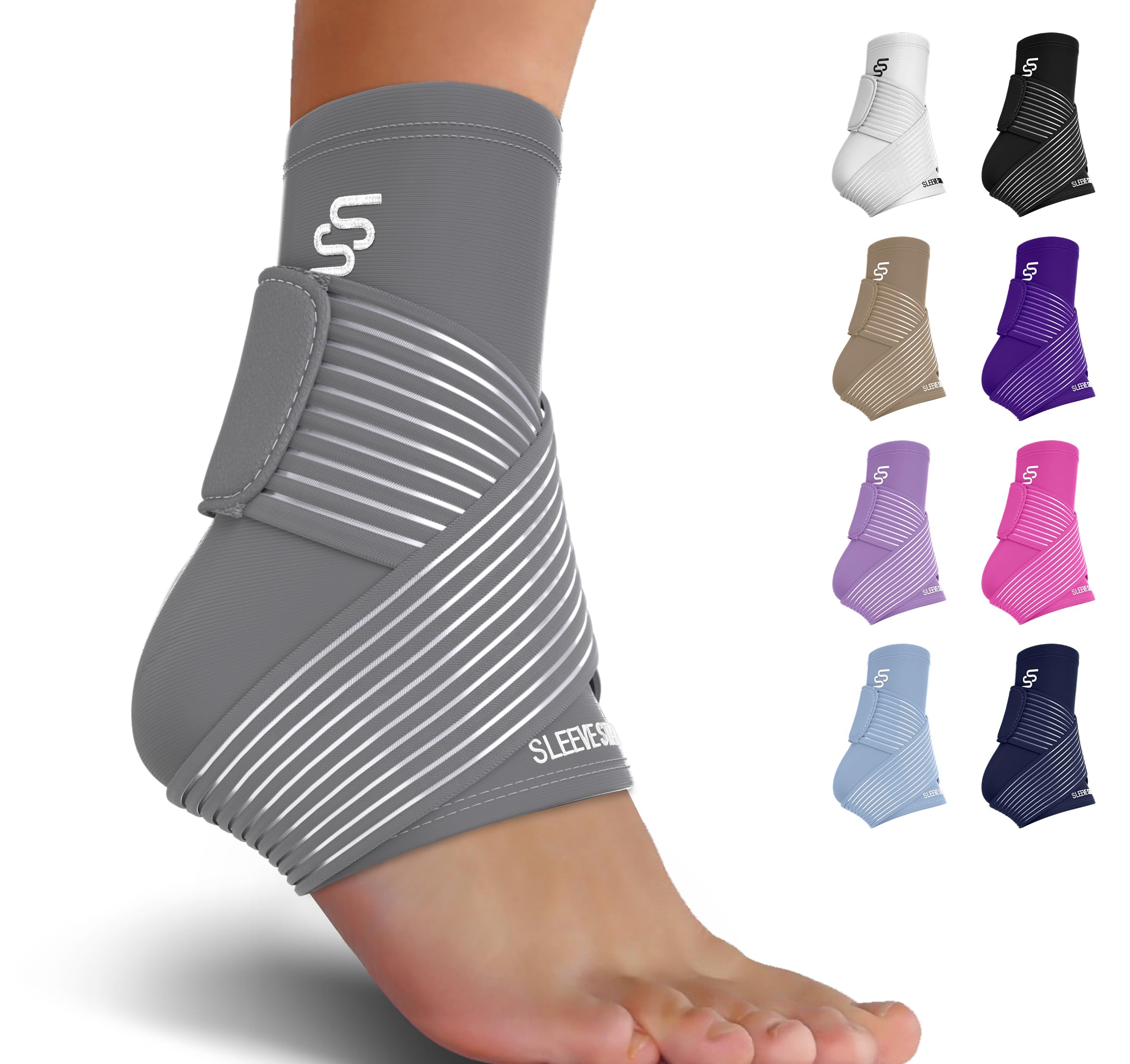 Sleeve Stars Ankle Brace for Sprained Ankle, Plantar Fasciitis Relief Ankle Support for Women & Men, Ankle Compression Sleeve w/Strap, Achilles Tendonitis Brace, Foot Brace Wrap (Single/Hot Pink)