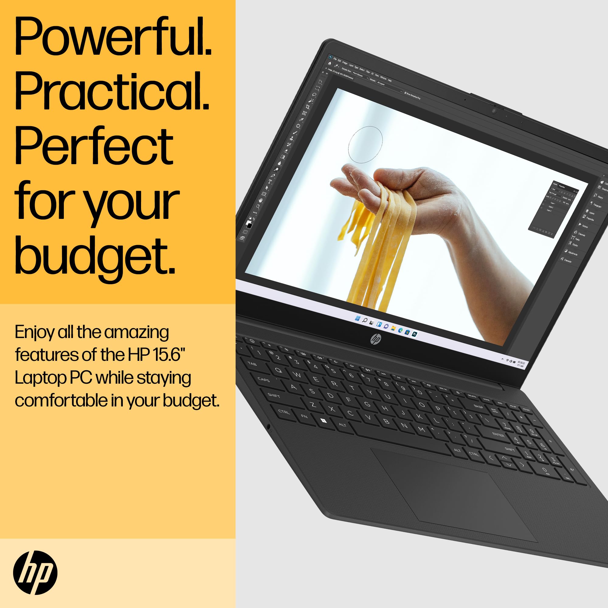 HP 15.6" Laptop | AMD Ryzen 3 7320U Processor | 8 GB RAM | 256 GB SSD | AMD Radeon Graphics | FHD Display | Up to 11hrs 15 mins battery | Win 11 | Dual Speakers | Jet Black | 15-fc0038sa