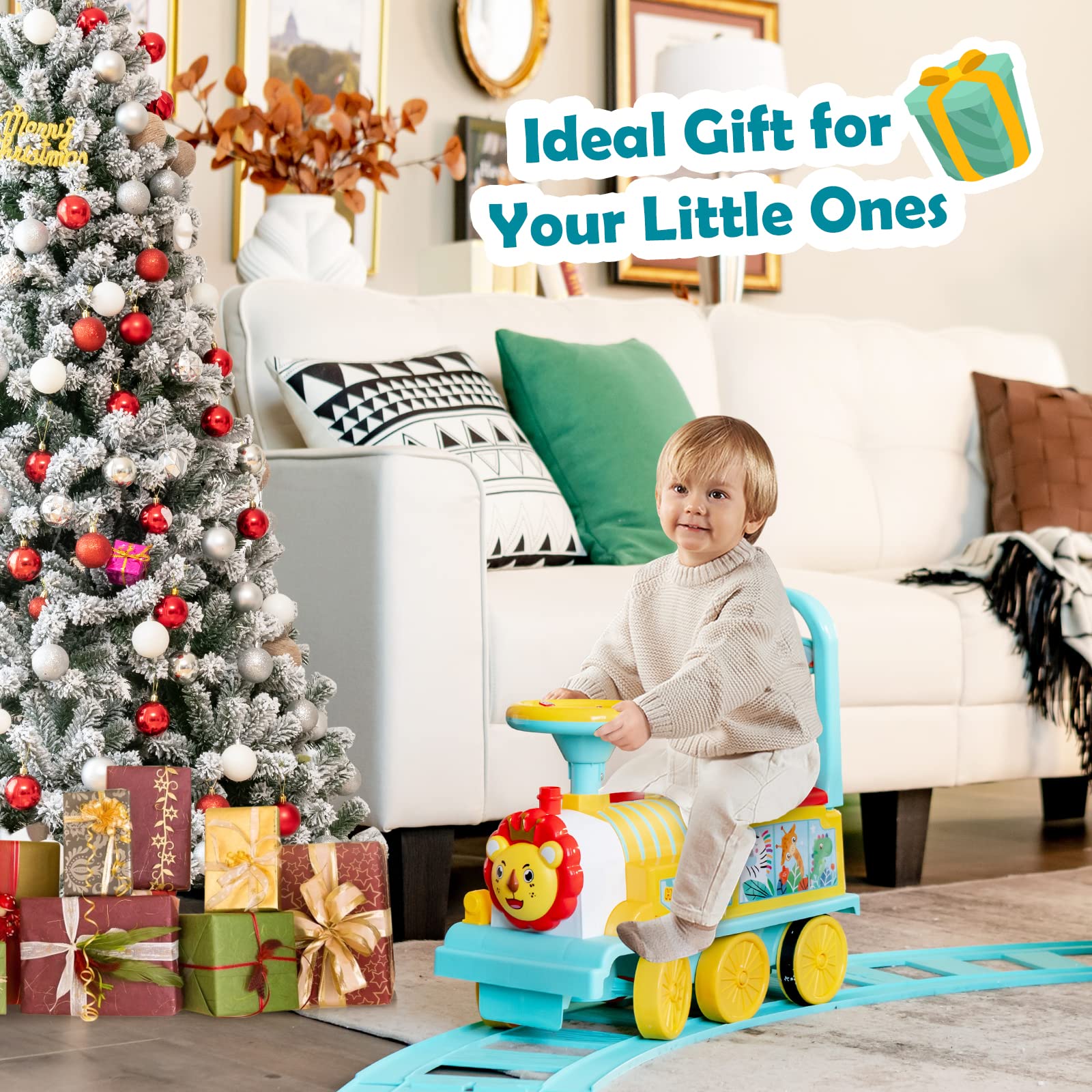 Maxmass Ride On Train and Track, 6V Battery Powered Electric Car with Storage Seat, Music & Lights, Kids Ride On Toy for 18+ Months (Black)