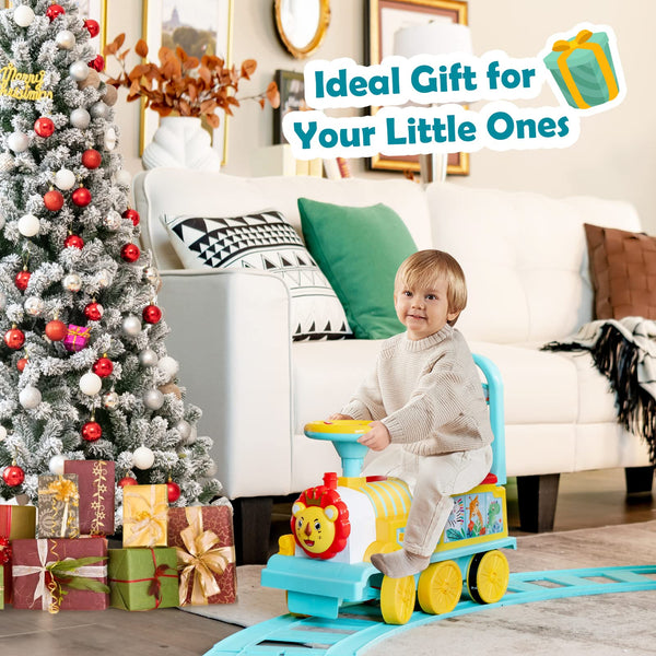 Maxmass Ride On Train and Track, 6V Battery Powered Electric Car with Storage Seat, Music & Lights, Kids Ride On Toy for 18+ Months (Black)