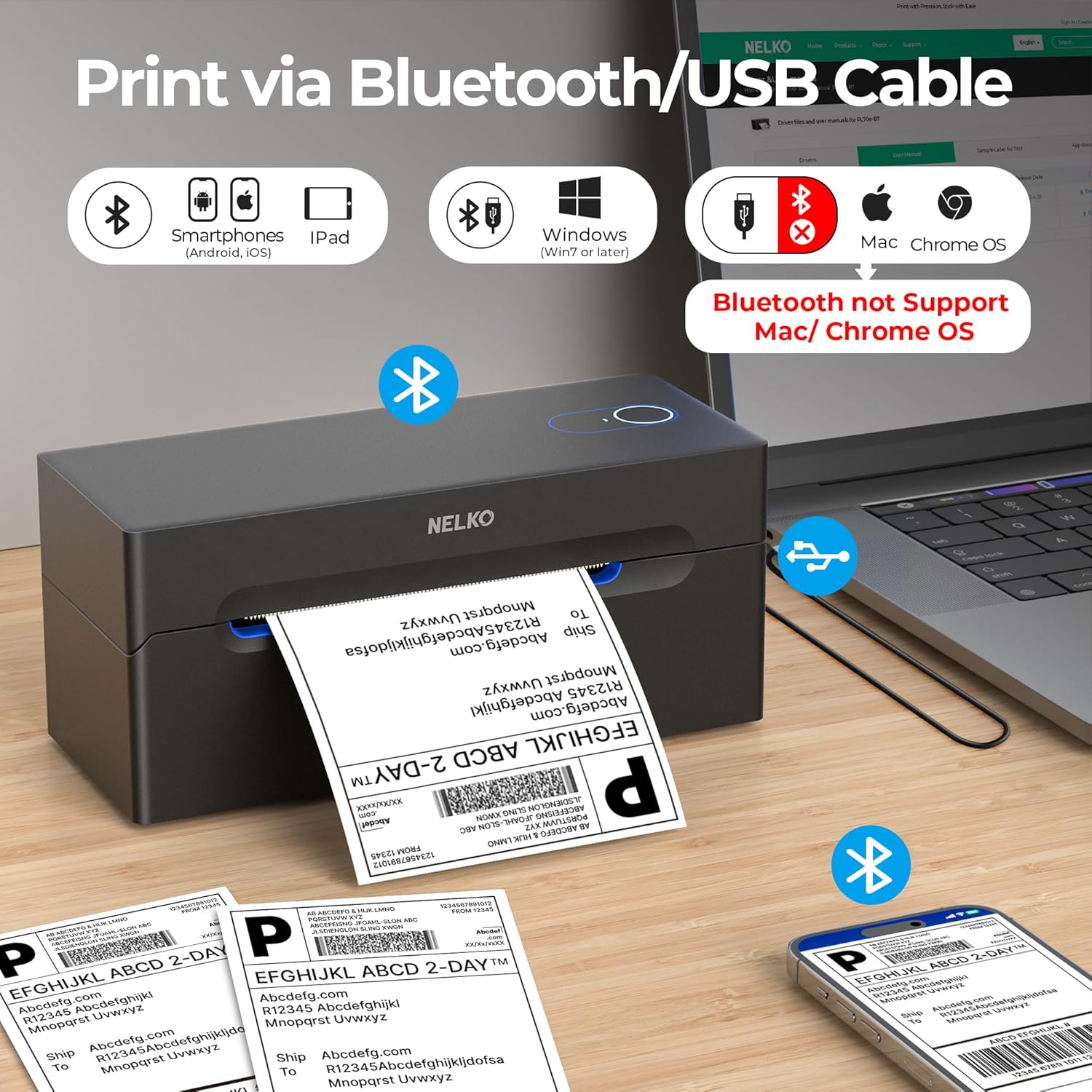 Nelko Bluetooth Thermal Label Printer, Wireless 4x6 Shipping Label Printer for Small Business, Support Android, iPhone and Windows, Widely Used for Amazon, Ebay, Shopify, Etsy, USPS 1 pack