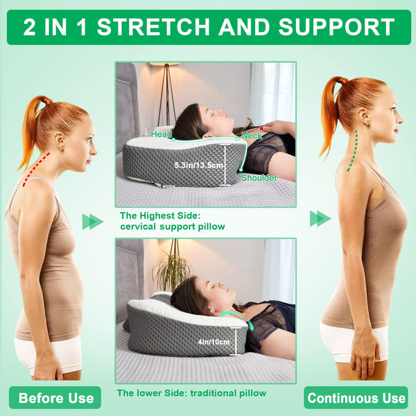 Elviros Cervical Memory Foam Neck Pillow for Side Sleeping, Orthopedic Pillows for Back and Stomach Sleepers, Adjustable Ergonomic Bed Pillow Pain Relief (White)