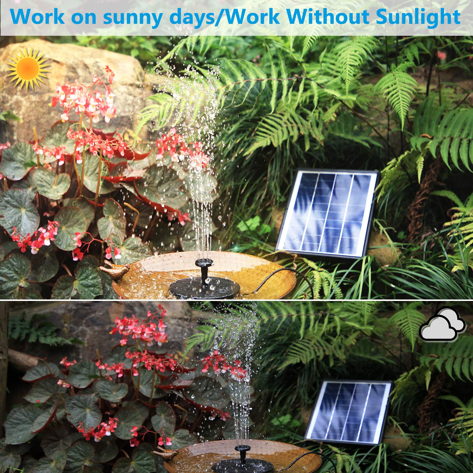 6.5W Solar Water Fountain, Built-in 1500 mAh Battery, Upgraded Solar Pond Pump, Water Pump, Solar Floating Fountain Pump with 6 Fountain Styles for Garden, Bird Bath, Pond and Fish Container