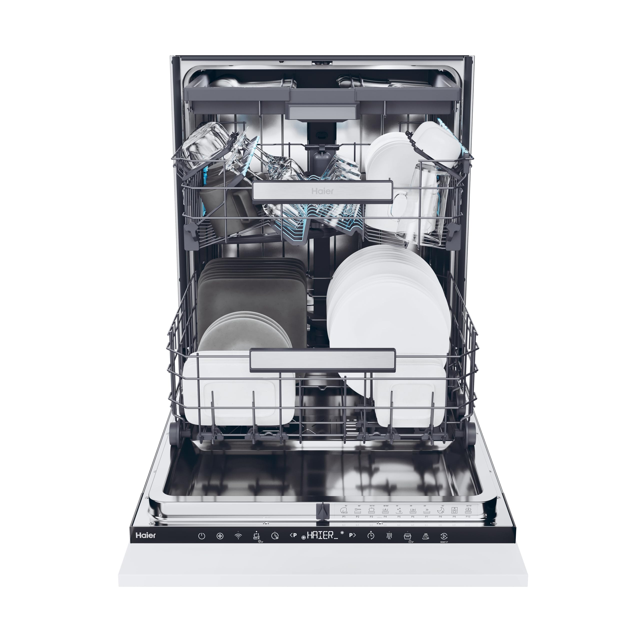 Haier XI1C3TB2FB-80 I-Pro Shine Series 4 Integrated Dishwasher, 11 place Setting, Black Bezel, C Rated
