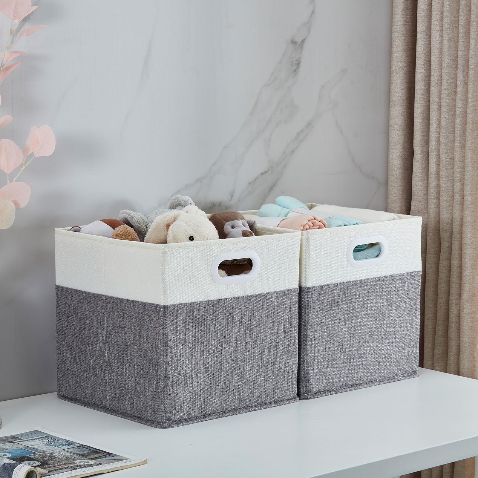 Mangata Cube Storage Boxes 30x30x30 cm, Fabric Storage Cube Baskets for Clothes Bins, Baskets, Chests,Toys (Grey White, 4Pcs)