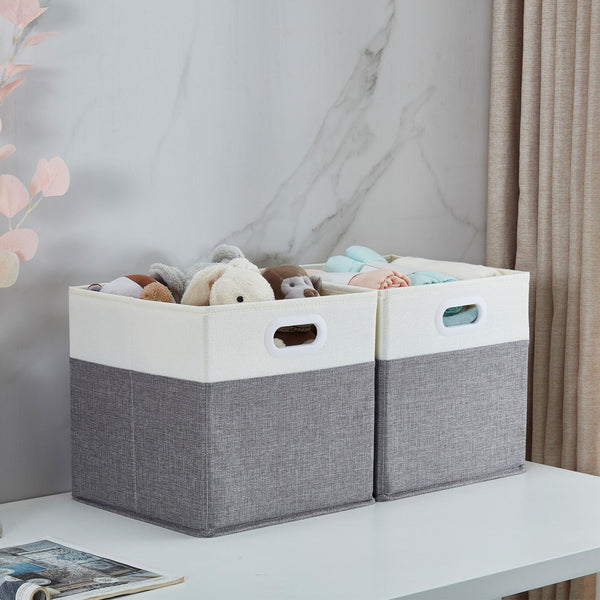 Mangata Cube Storage Boxes 30x30x30 cm, Fabric Storage Cube Baskets for Clothes Bins, Baskets, Chests,Toys (Grey White, 4Pcs)