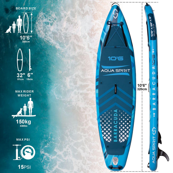 Aqua Spirit Barracuda ISUP/Kayak Inflatable Stand Up Paddle Board 2025 | 10'6x32”x6” | Complete Conversion Kit with Paddle, Backpack and more accessories | Adult Beginner/Expert