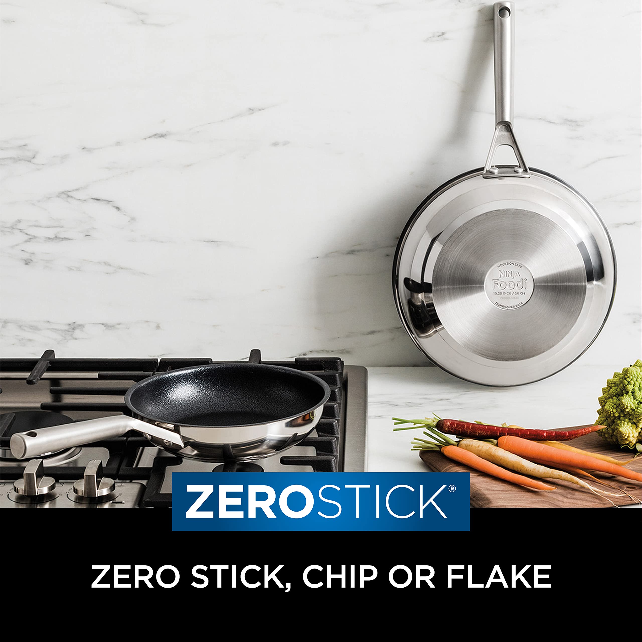 Ninja ZEROSTICK 5-Piece Pan Set, Long Lasting Non Stick,16cm, 18cm & 20cm Saucepans with oven-safe glass lids, 16cm Milk Pan, 24cm Frying Pan, Stainless Steel Cookware C6500UK