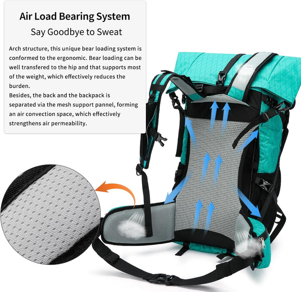 POWER KING 40L Expandable TO 50L Hiking Backpack,Upgraded X-PAC Scratch-proof Lightweight Large Rucksack for Mens Women, Outdoor Roll Top Camping Packsack, Fit for 15.6'' Laptop