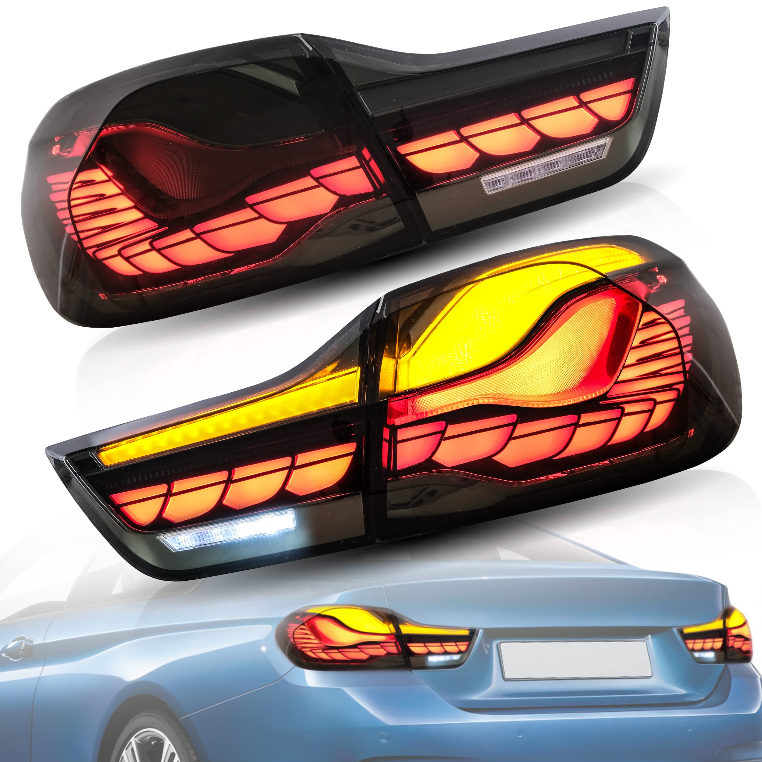 VLAND OLED Rear Tail Lights Compatible with 2014-2020 BMW M4, 4 Series Coupe/Convertible F32 F33 F82 F83/4 Gran Coupe F36,Tail Lights with Dragon Scale Sequential Indicators, Smoked