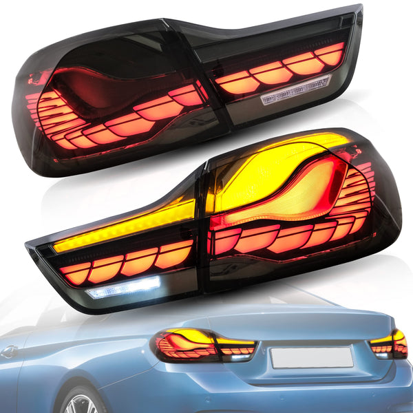 VLAND OLED Rear Tail Lights Compatible with 2014-2020 BMW M4, 4 Series Coupe/Convertible F32 F33 F82 F83/4 Gran Coupe F36,Tail Lights with Dragon Scale Sequential Indicators, Smoked