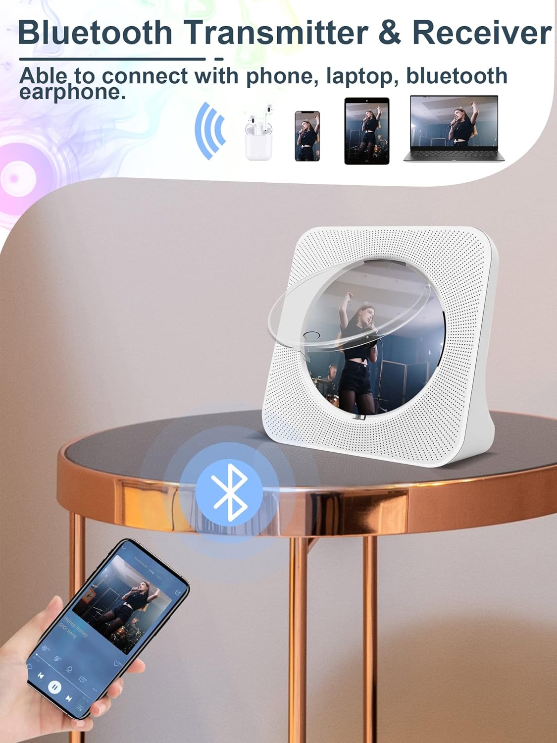 CD Player Portable with Speakers - Homlab Blutooth Desktop CD Players for Home with Dust Cover, FM Radio, Anti-skip Protection, Music Player Home Audio Boombox with LCD Display, Remote, Aux Input