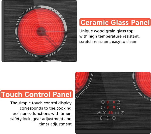 Cooksir Electric Hob 60cm, Ceramic Hob 4 Ring 6700W, Electric Hob 4 Zone with Expandable Dual and Oval Zone, Built-in Hob with Frame, Timer, Safety Lock, 220-240V(No Plug)