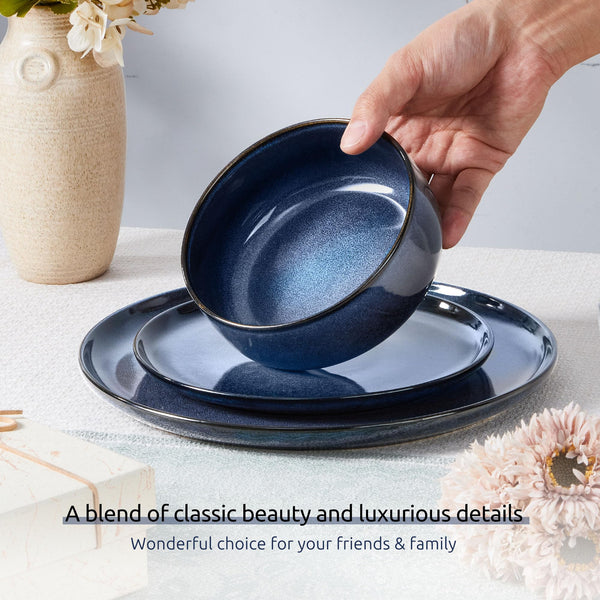 Homikit 12 Piece Dinner Set, Reactive Glaze Kitchen Dinnerware Sets for 4, Elegant Stoneware Included Plates and Bowls, Non-Scratch & Sturdy,