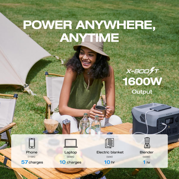 ECOFLOW Portable Power Station RIVER 2 MAX, 512Wh LiFeP04 Battery/ 1 Hour Fast Charging, Up To 1000W Output, Solar Generator (Panel Not Inc.) for Outdoor Camping/RVs/Home Use