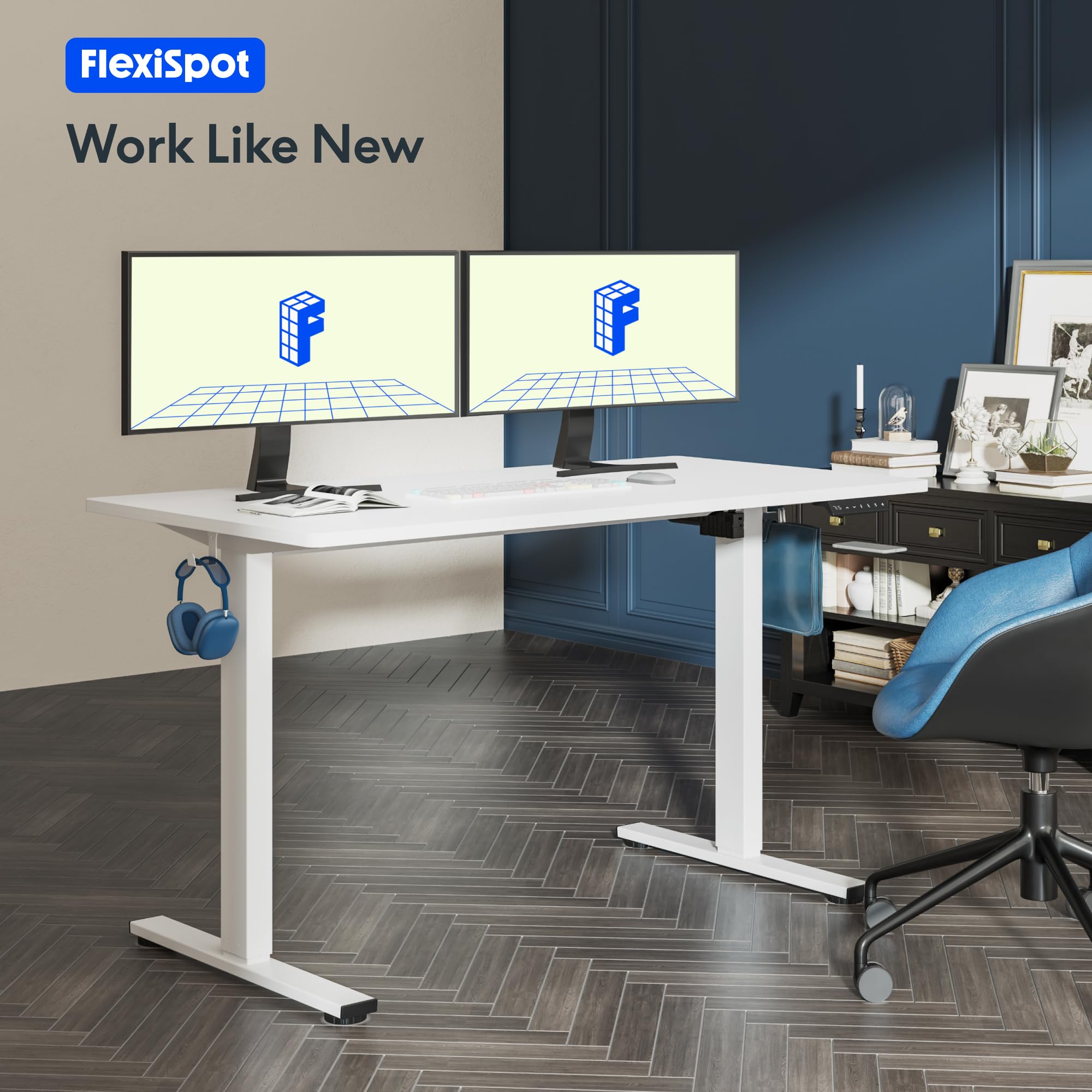 FLEXISPOT ONE PIECE Electric Standing Desk Height Adjustable Sit Stand Up Desk for Home Office with Memory Smart Pannel (100 * 60cm Black Frame+ Black Desktop)