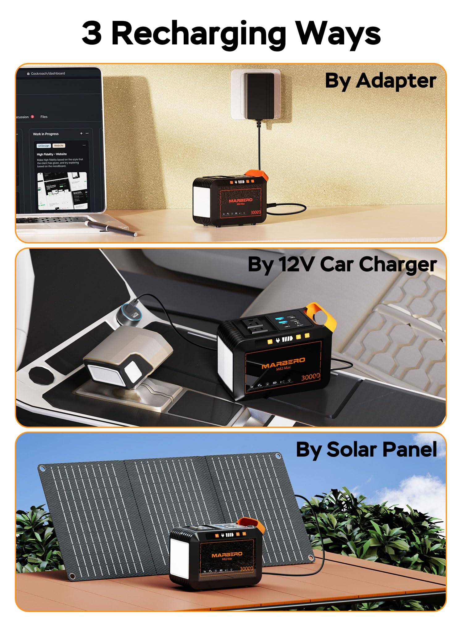 MARBERO Portable Power Station 98Wh Large Battery Pack 100W(150W Peak) Solar Generator Camping Backup with AC Plug Socket with LED Light for Outdoor Adventure RV Trip Home Blackout Emergency