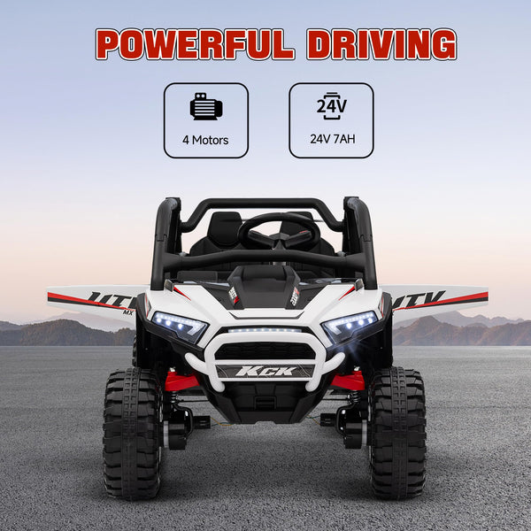 AIYAPLAY 2 Seater Ride on Truck, 24V 7AH Battery Powered Electric Ride On Car with Parental Remote Control, Spring Suspension, 3 Speeds, LED Lights, MP3, Horn, Music, White