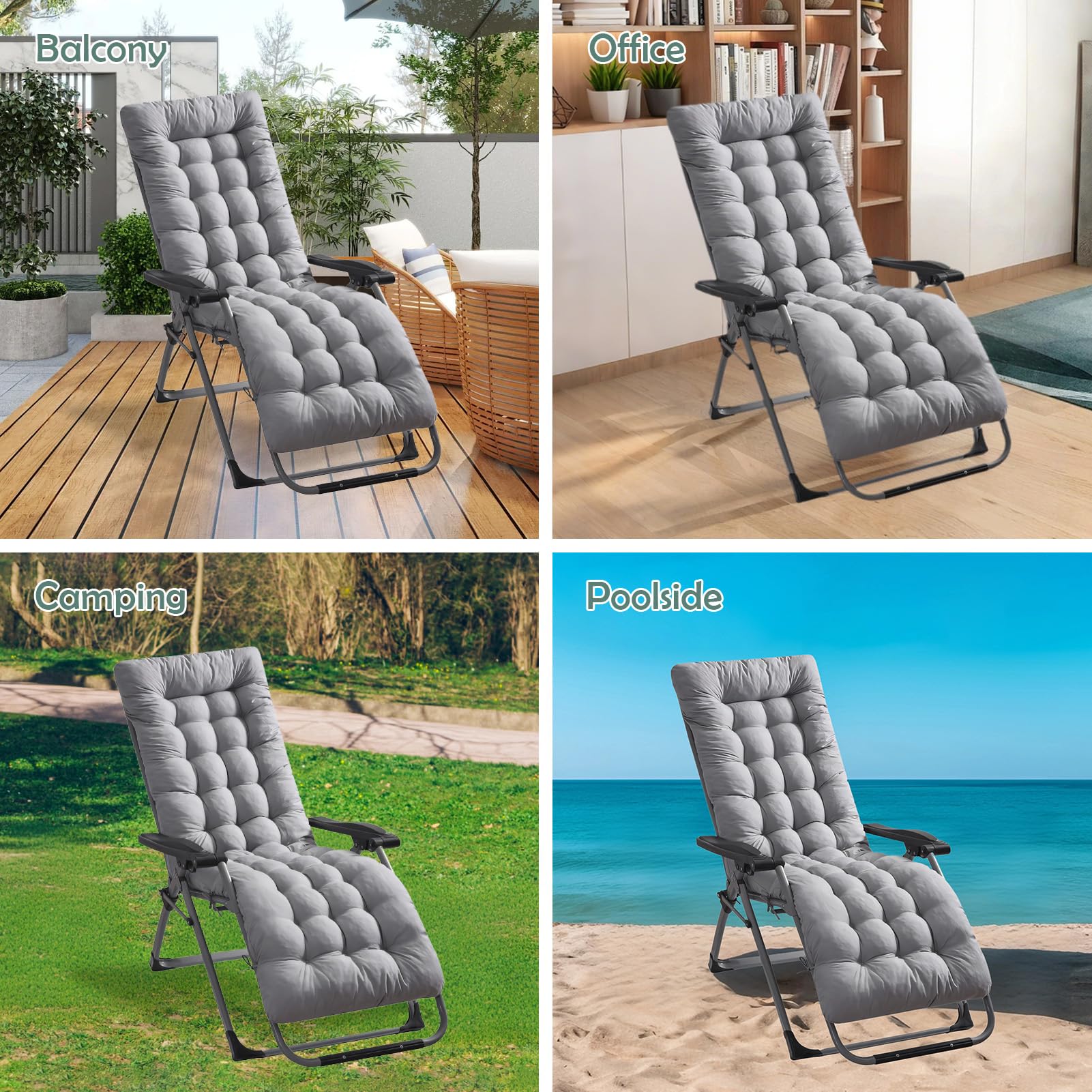 High Back Sun Lounger Replacement Cushion: 170x53 cm Padded Soft Non Slip Ties Outdoor Indoor Use for Reclining Garden Chair Patio Beach Porch Furniture