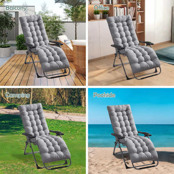 High Back Sun Lounger Replacement Cushion: 170x53 cm Padded Soft Non Slip Ties Outdoor Indoor Use for Reclining Garden Chair Patio Beach Porch Furniture