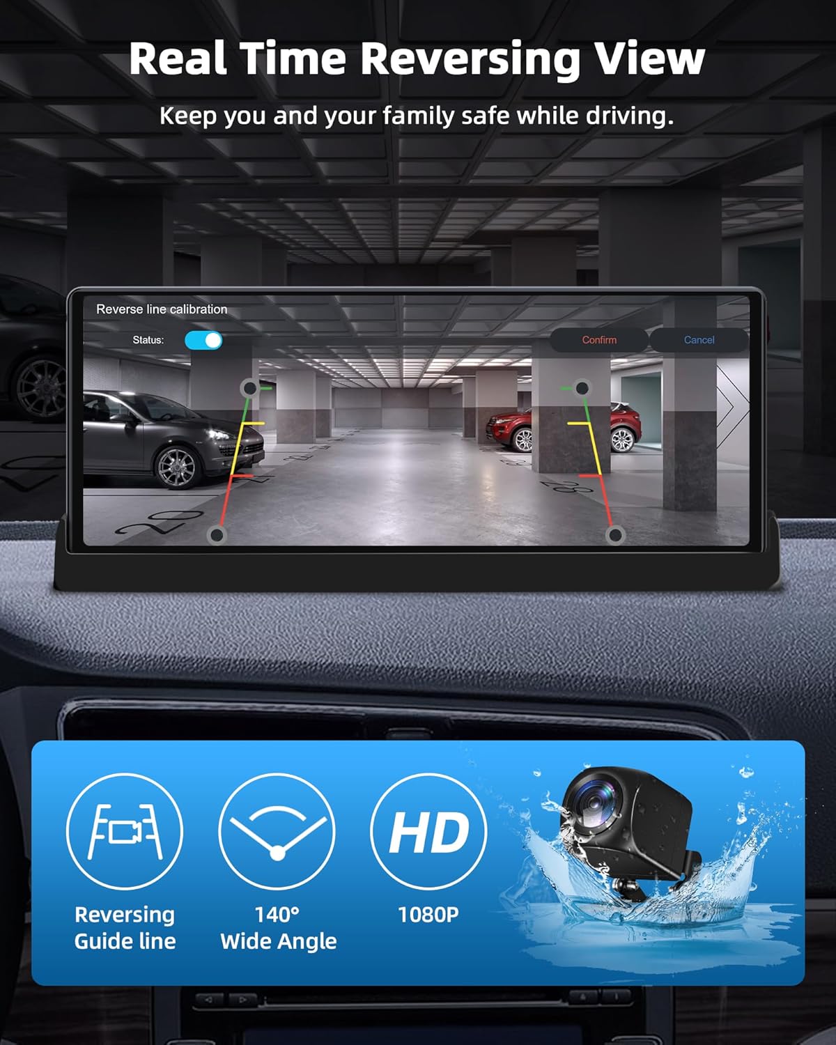 【Unique Bracket】10.26" Apple Carplay Screen Apple Car Play & Android Auto GPS Navigation Touch Screen with 1080P Reversing Camera Car Audio Receivers with FM/Bluetooth/Mirror Link/Siri