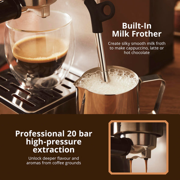 Swan SK22154 Pump Espresso Digital Coffee Machine, Digital Touch Controls with 8 Pre-Sets, 20 Bar Pressure, Built-in Automatic Milk Frother with 500ml Tank, Black