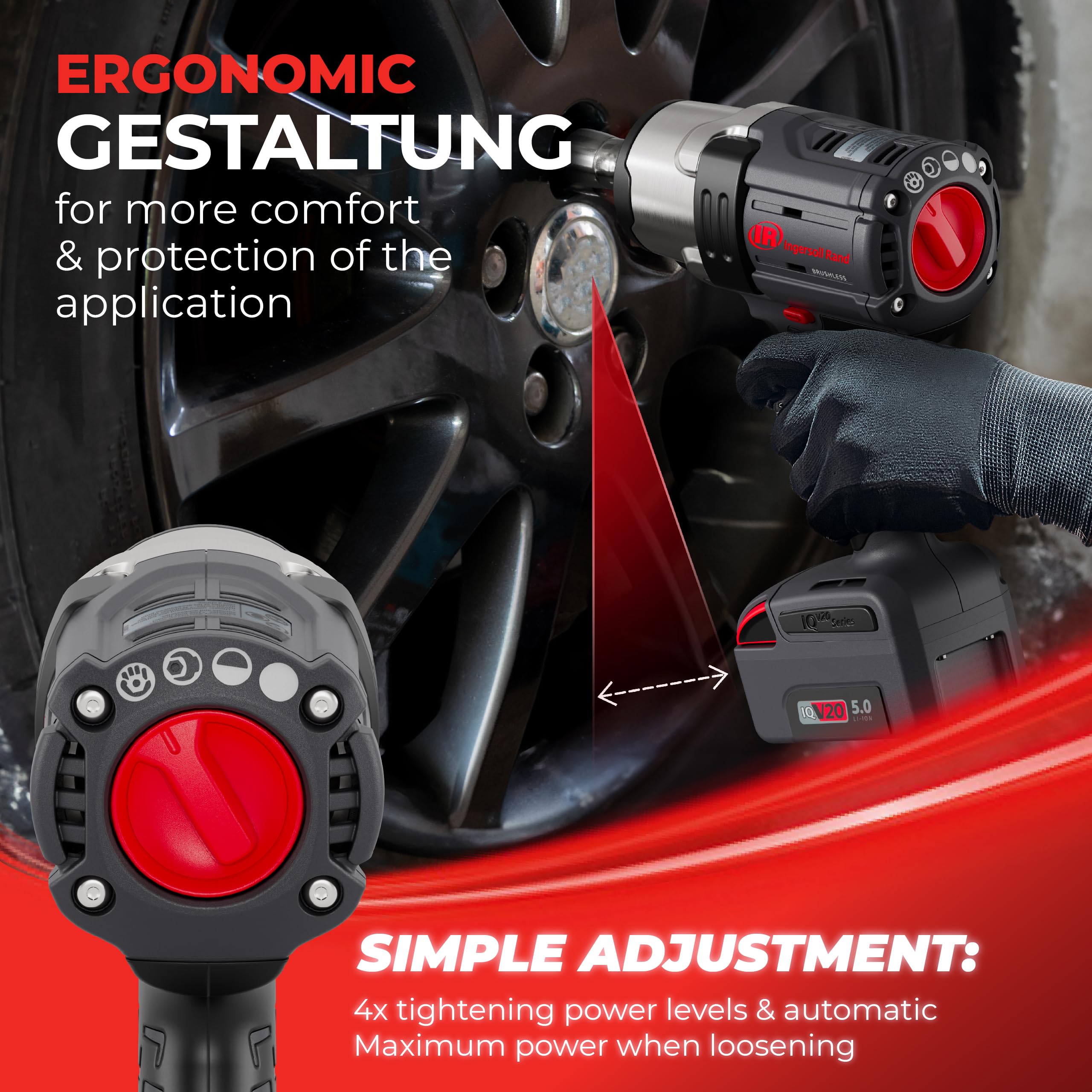 Ingersoll-Rand W7172-K22B-EU Impact Wrench, 3/4 Inch 20V Cordless Impact Wrench, 2X BL2022 Li-Ion Batteries 5.0 Ah + Charger Kit (UK Plug) in Case