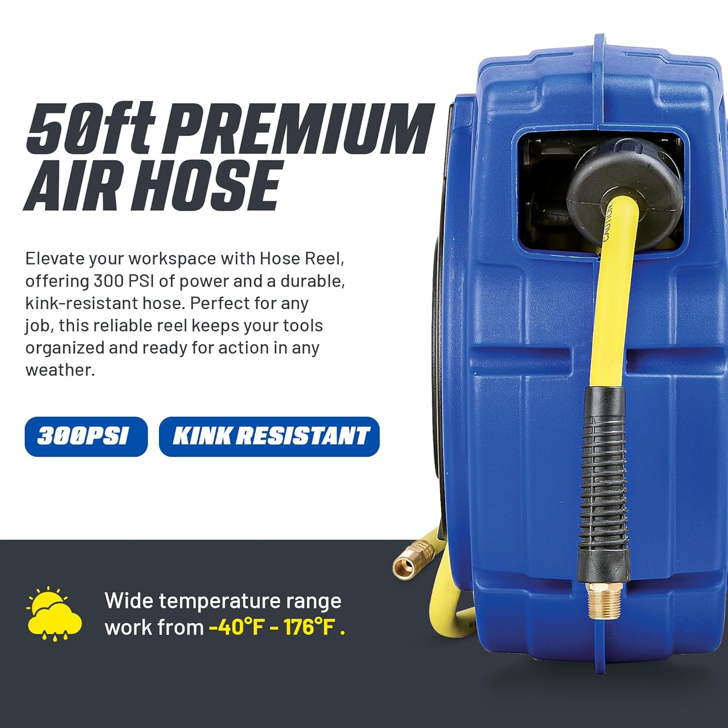 Goodyear Air Hose Reel Retractable 9.5mm x 15m Hybrid Polymer Hose Max 20BAR