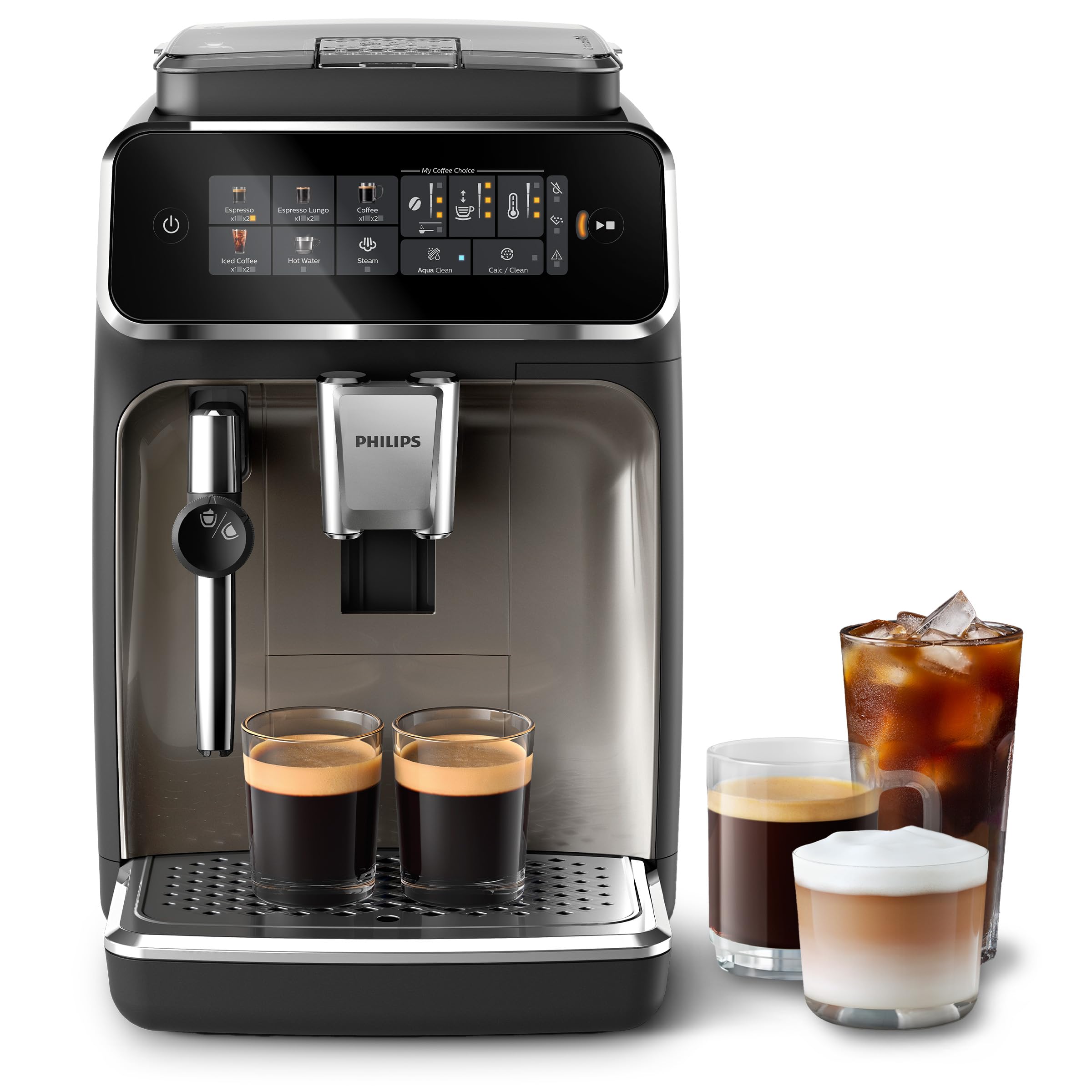 PHILIPS 5400 Series Bean to Cup Coffee Machine – 12 Coffee Varieties, LatteGo Milk Frother, Fastest-to-Clean, Ceramic Grinder, Fully Automatic Espresso & Cappuccino maker – Black, Silver (EP5446/70)