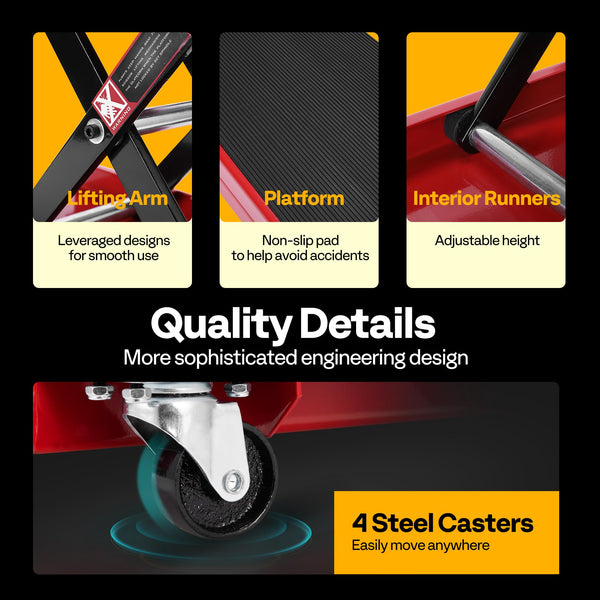 VIVOHOME Motorcycle Scissor Lift Jack Height Adjustable Heavy Duty Steel with Anti Slip Wide Deck Hoist Crank Center Stand 500KG Capacity for Motorcycles, ATVs, Dirt Bikes