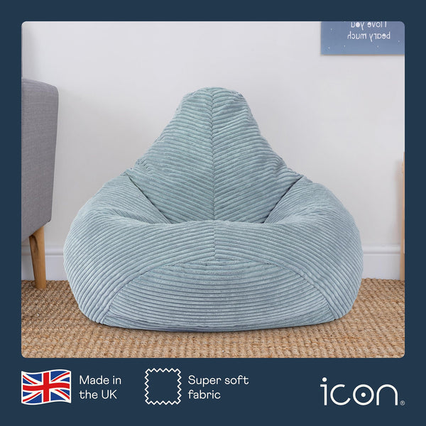icon Dalton Kids Bean Bag, Light Blue, Cord Kids Bean Bag Chair with Filling Included for Girls and Boys, Childrens Chair, Beanbags for Children,