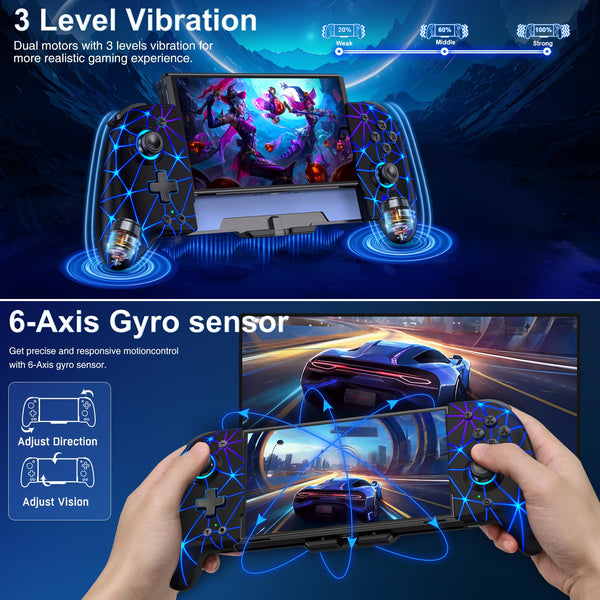 HASACOOL Switch Controller for Nintendo Switch/OLED, Handheld One-Piece Joycon Controllers with RGB Lights, TURBO, Vibration, Back Button