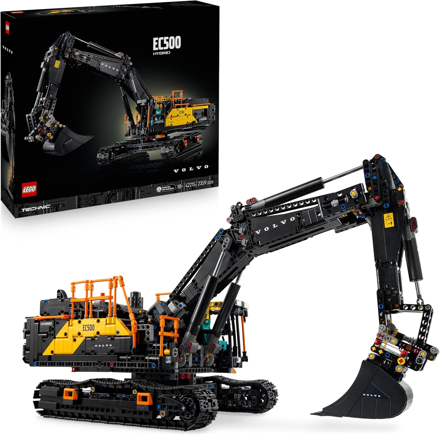 LEGO Technic Volvo EC500 Hybrid Excavator - Motorised Construction Vehicle Model Kit for Adults - incl. a Movable Boom Arm & Tracks plus Hammer & Shovel Tools - Gift Idea - 42215