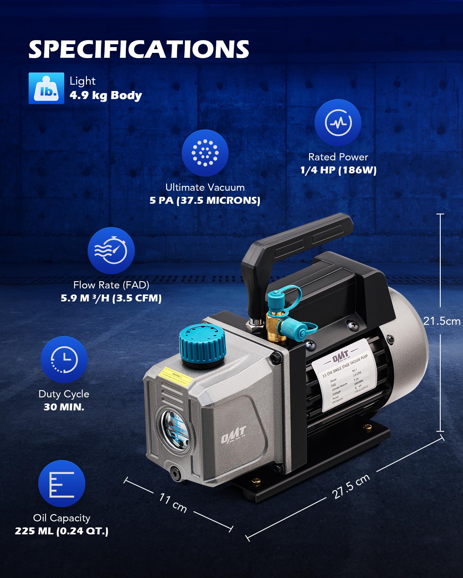 ORION MOTOR TECH 18.9 L Vacuum Chamber with Pump Kit, 3.5 cfm Vacuum Pump and Chamber Kit with Tempered Glass Lid 1.5 m Hose, Vacuum Degassing Chamber Kit for Stabilizing Wood Degassing Silicone Resin